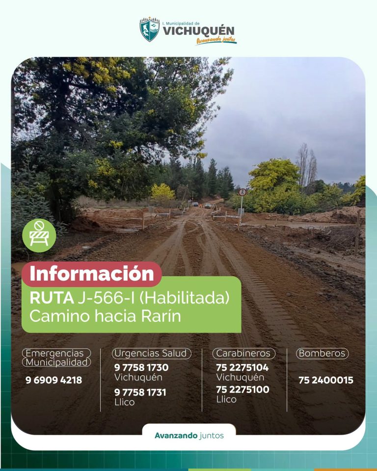 INFORMACIÓN IMPORTANTE | RUTA J-566-I HABILITADA (CAMINO HACIA RARÍN)
